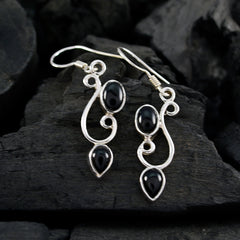 Riyo Natural Gemstone multi shape Cabochon Black Onyx Silver Earring easter Sunday gift