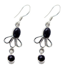 Riyo Natural Gemstone multi shape Cabochon Black Onyx Silver Earrings gift for st. patricks day