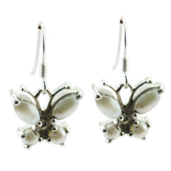 Riyo Natural Gemstone multi shape Cabochon White Peral Silver Earring b' day gift