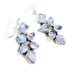 Riyo Natural Gemstone multi shape Cabochon White Rainbow Moonstone Silver Earring frinendship day gift