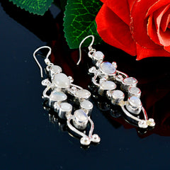Riyo Natural Gemstone multi shape Cabochon White Rainbow Moonstone Silver Earrings grandmom gift