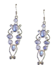 Riyo Natural Gemstone multi shape Cabochon White Rainbow Moonstone Silver Earrings grandmom gift