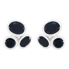 Riyo Natural Gemstone multi shape Faceted Black Onyx Silver Earrings gift for friend