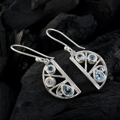 Riyo Natural Gemstone multi shape Faceted Blue Topaz Silver Earring b' day gift