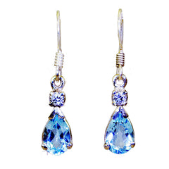Riyo Natural Gemstone multi shape Faceted Blue Topaz Silver Earring college student gift
