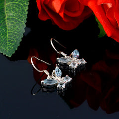Riyo Natural Gemstone multi shape Faceted Blue Topaz Silver Earrings Faishonable day gift