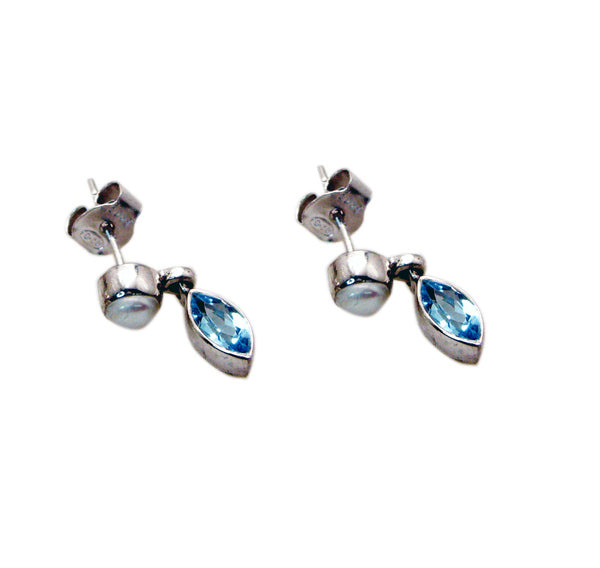Riyo Natural Gemstone multi shape Faceted Blue Topaz Silver Earrings independence day gift