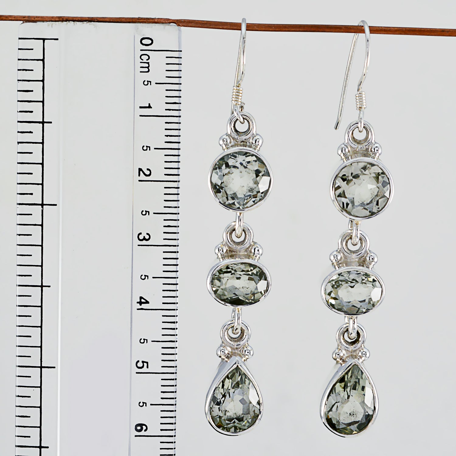 Riyo Natural Gemstone multi shape Faceted Green Amethyst Silver Earrings boxing day gift