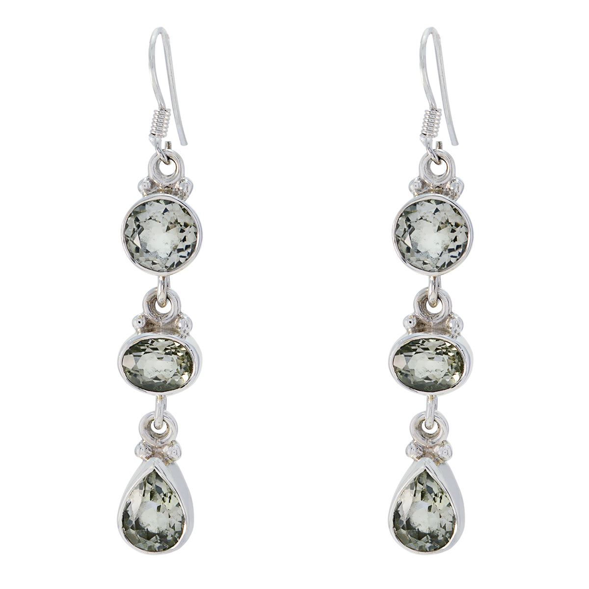 Riyo Natural Gemstone multi shape Faceted Green Amethyst Silver Earrings boxing day gift