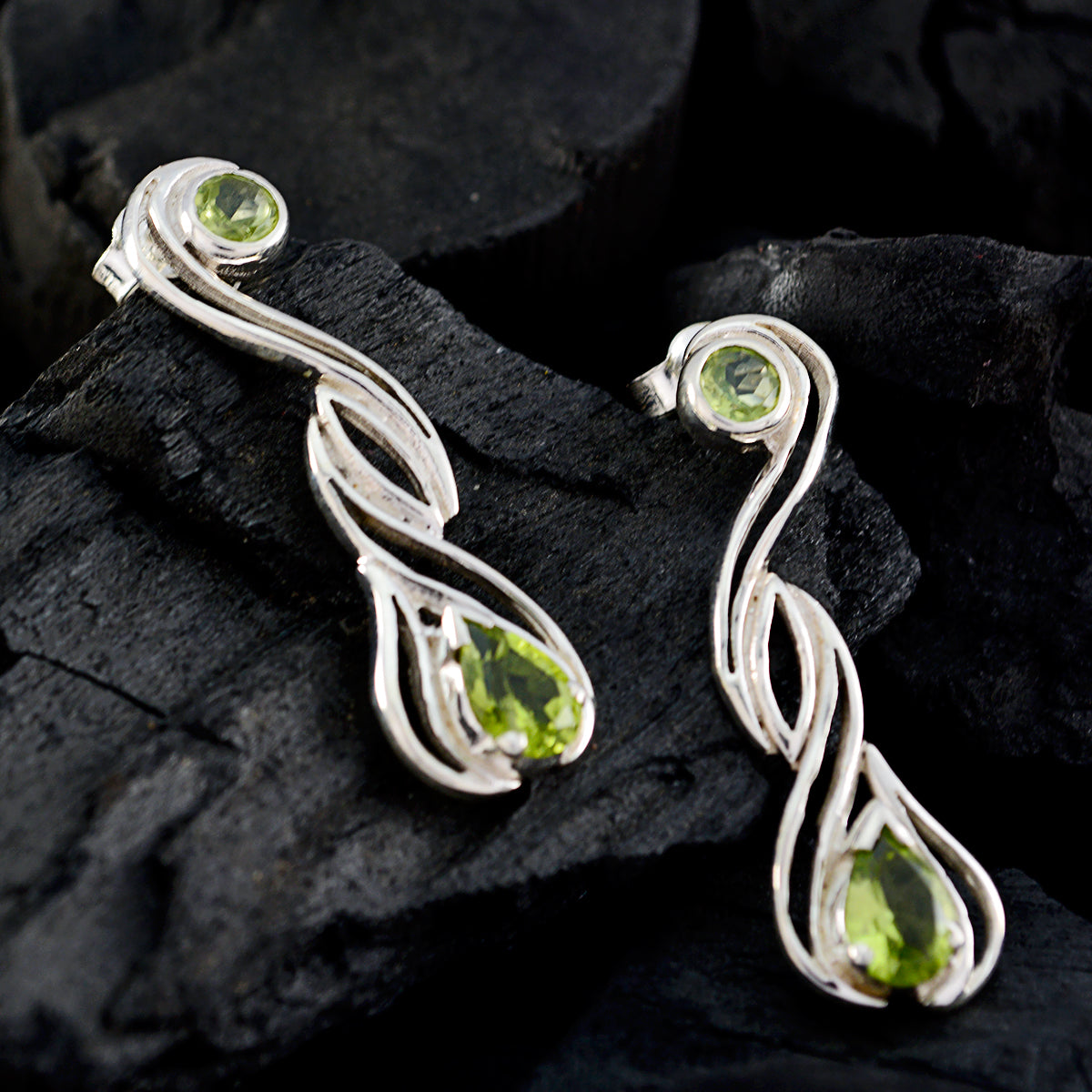 Riyo Natural Gemstone multi shape Faceted Green Peridot Silver Earring brithday gift