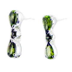 Riyo Natural Gemstone multi shape Faceted Green Peridot Silver Earring gift for b' day