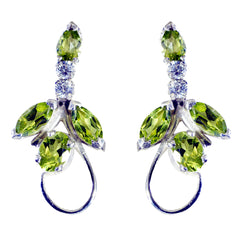 Riyo Natural Gemstone multi shape Faceted Green Peridot Silver Earring gift for cyber Monday