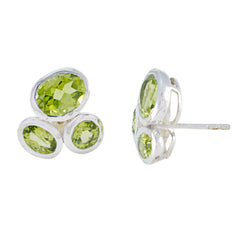 Riyo Natural Gemstone multi shape Faceted Green Peridot Silver Earring gift for thanks giving