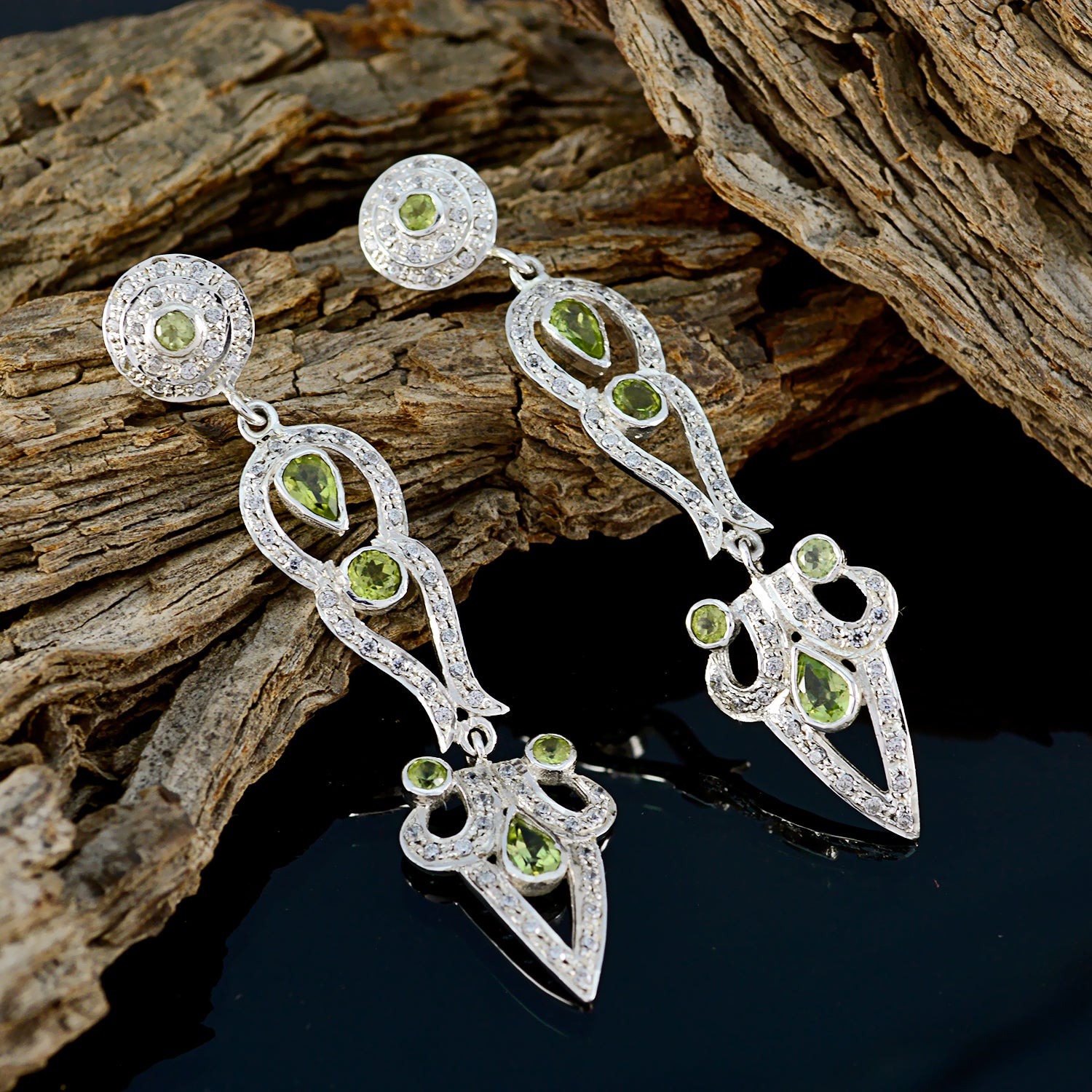 Riyo Natural Gemstone multi shape Faceted Green Peridot Silver Earring graduation gift
