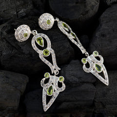 Riyo Natural Gemstone multi shape Faceted Green Peridot Silver Earring graduation gift