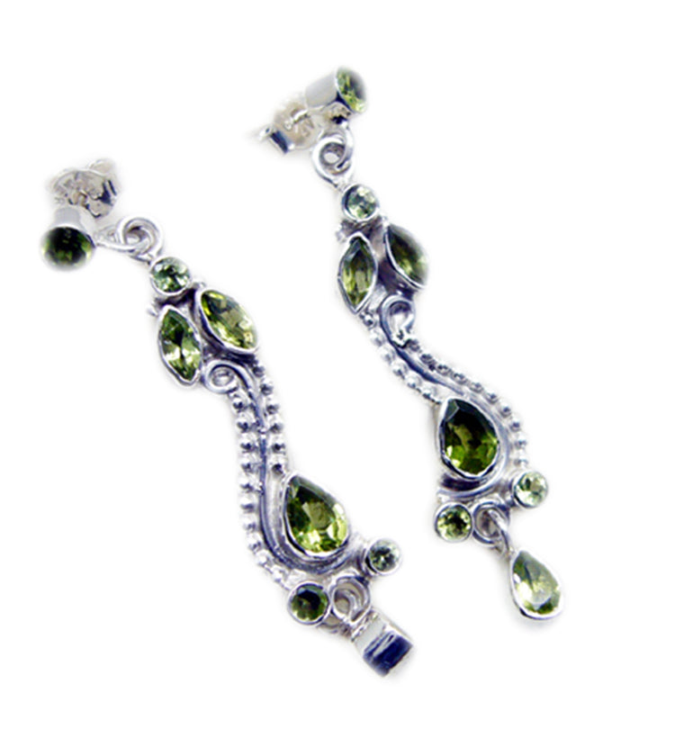 Riyo Natural Gemstone multi shape Faceted Green Peridot Silver Earring halloween gift