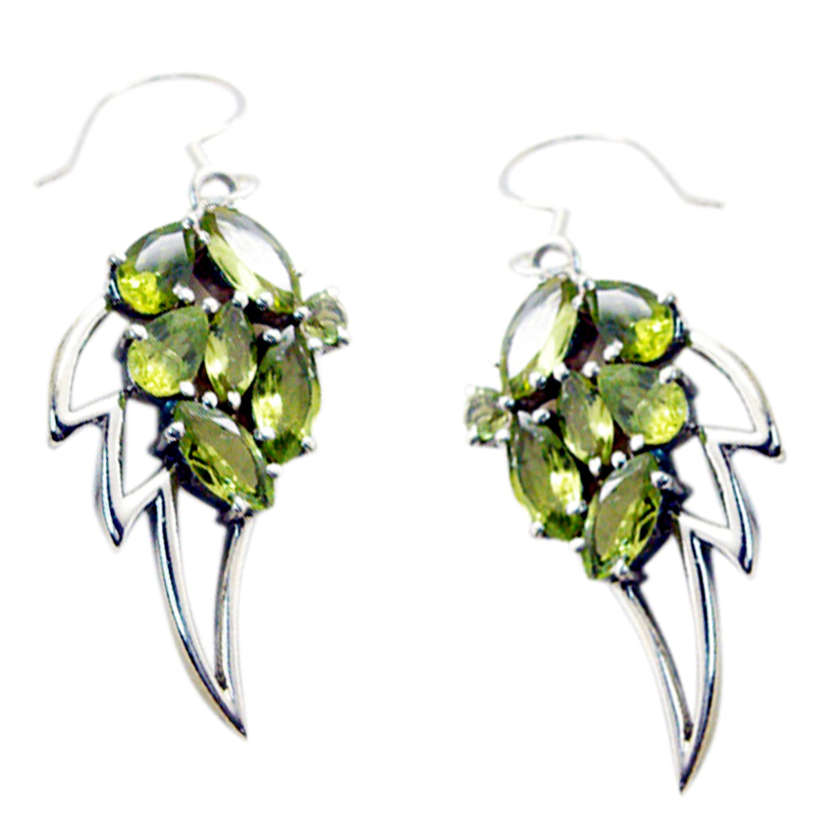 Riyo Natural Gemstone multi shape Faceted Green Peridot Silver Earrings gift for Faishonable day