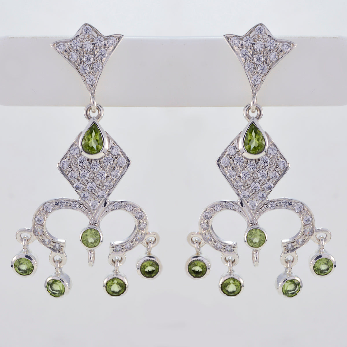 Riyo Natural Gemstone multi shape Faceted Green Peridot Silver Earrings independence day gift