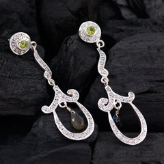 Riyo Natural Gemstone multi shape Faceted Multi Multi CZ Silver Earring good Friday gift