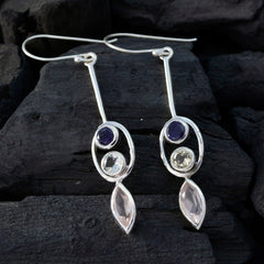 Riyo Natural Gemstone multi shape Faceted Multi Multi Stone Silver Earring moms day gift