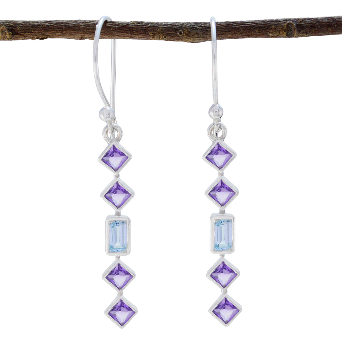 Riyo Natural Gemstone multi shape Faceted Multi Multi Stone Silver Earrings gift for labour day