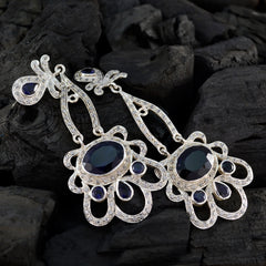 Riyo Natural Gemstone multi shape Faceted Nevy Blue Iolite Silver Earrings st. patricks day gift