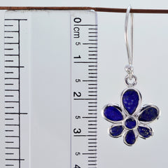 Riyo Natural Gemstone multi shape Faceted Nevy Blue Lapis Lazuli Silver Earrings black Friday gift