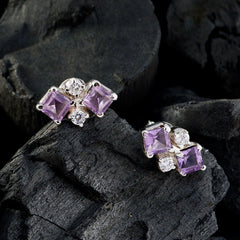 Riyo Natural Gemstone multi shape Faceted Purple Amethyst Silver Earring brithday gift