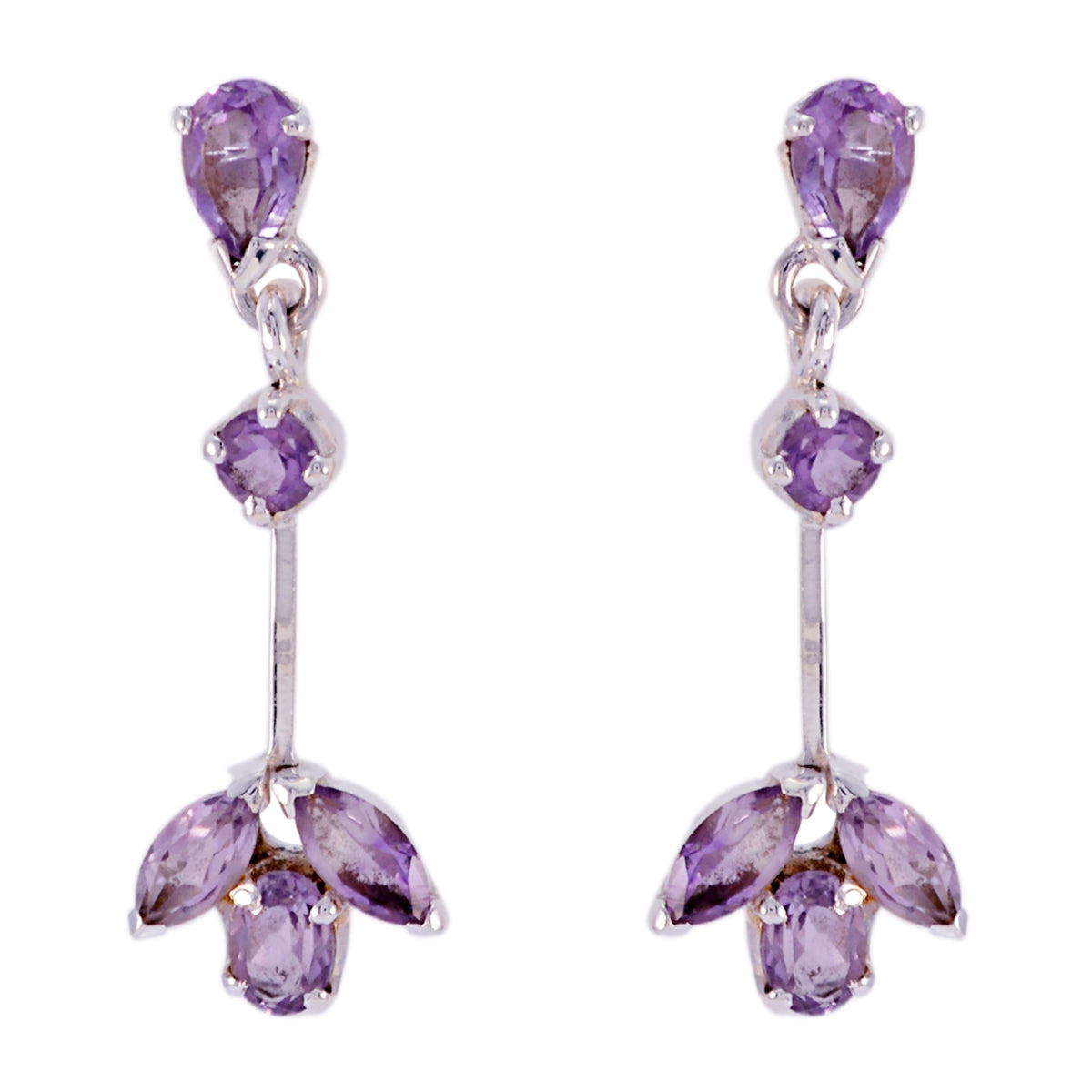 Riyo Natural Gemstone multi shape Faceted Purple Amethyst Silver Earring christmas day gift