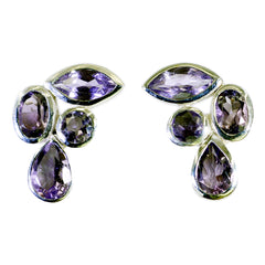 Riyo Natural Gemstone multi shape Faceted Purple Amethyst Silver Earring mom gift