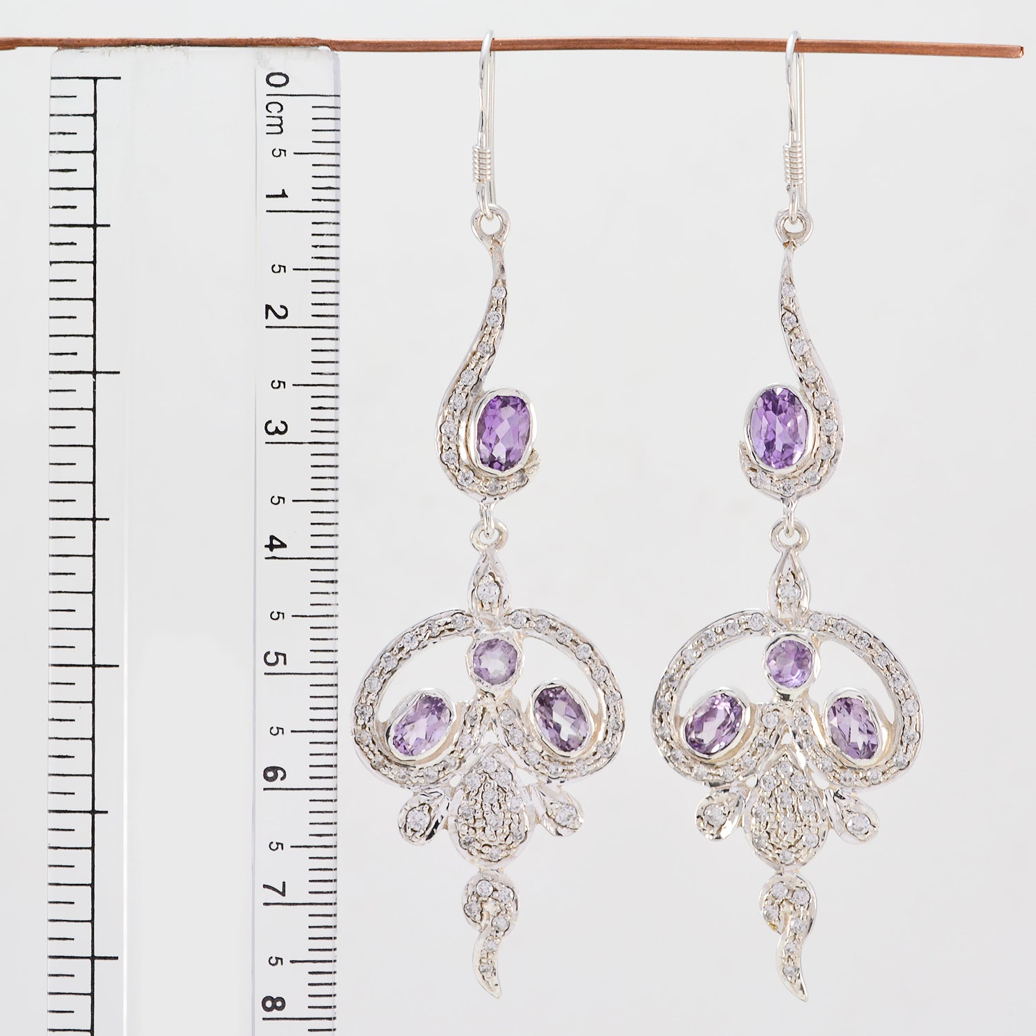 Riyo Natural Gemstone multi shape Faceted Purple Amethyst Silver Earrings anniversary day gift