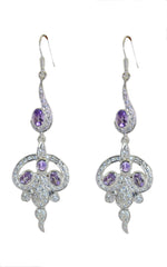 Riyo Natural Gemstone multi shape Faceted Purple Amethyst Silver Earrings anniversary day gift