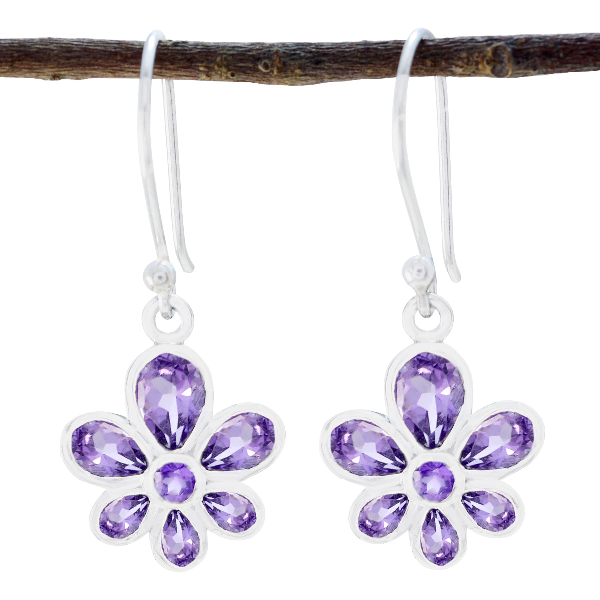 Riyo Natural Gemstone multi shape Faceted Purple Amethyst Silver Earrings cyber Monday gift