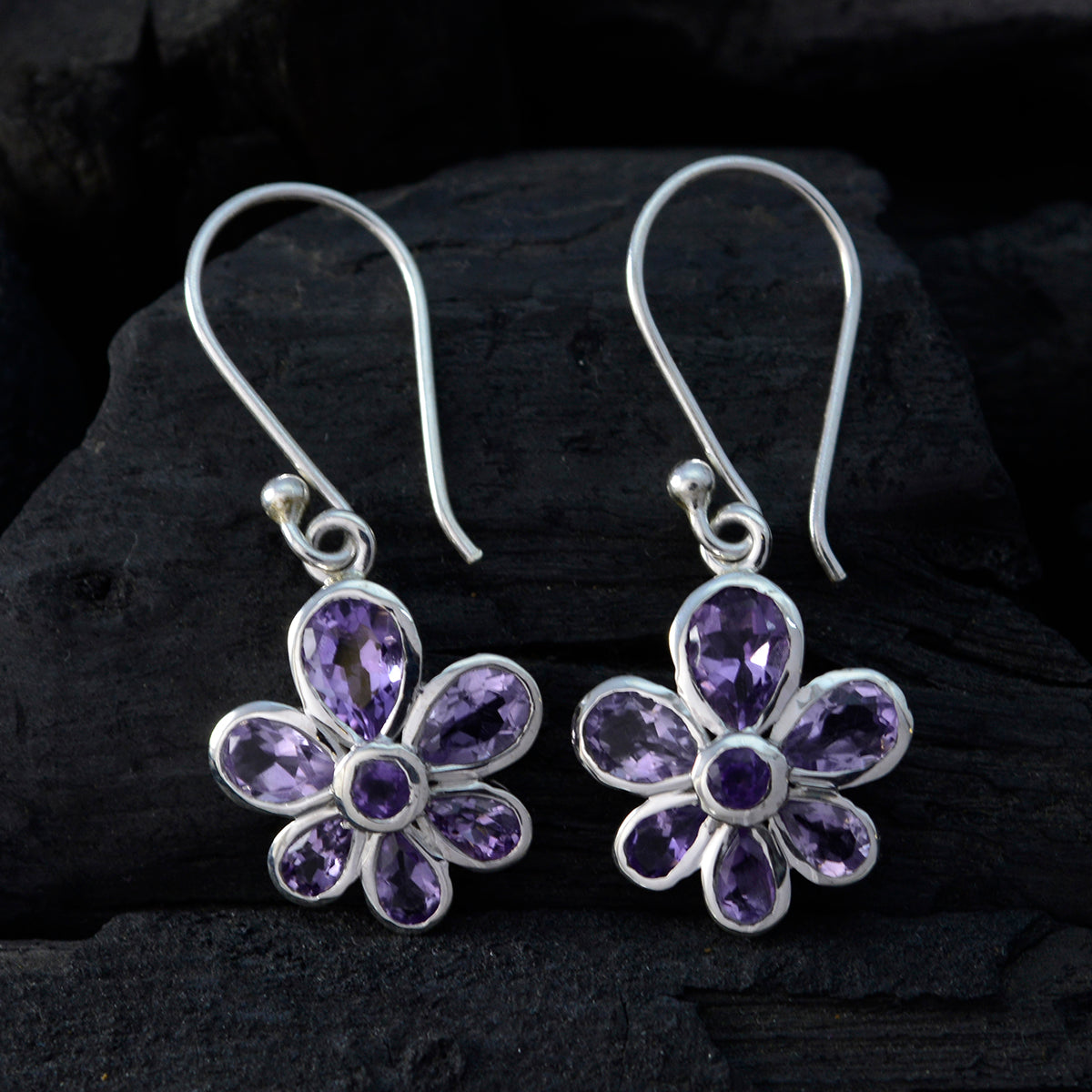 Riyo Natural Gemstone multi shape Faceted Purple Amethyst Silver Earrings cyber Monday gift