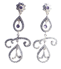 Riyo Natural Gemstone multi shape Faceted Purple Amethyst Silver Earrings gift for anniversary