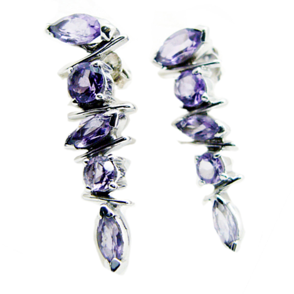 Riyo Natural Gemstone multi shape Faceted Purple Amethyst Silver Earrings gift for easter Sunday