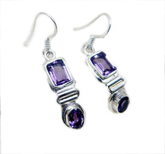 Riyo Natural Gemstone multi shape Faceted Purple Amethyst Silver Earrings gift for mom birthday