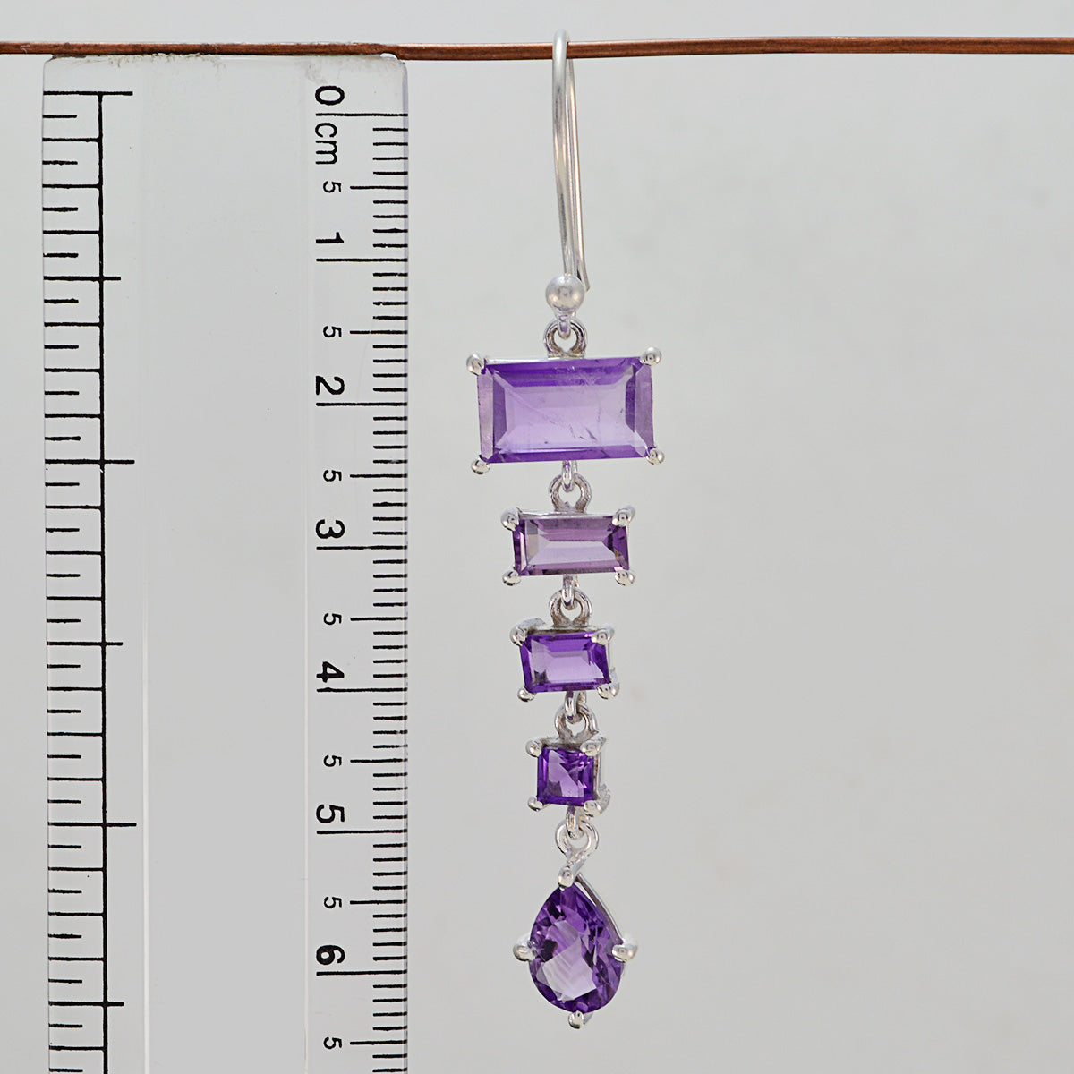 Riyo Natural Gemstone multi shape Faceted Purple Amethyst Silver Earrings gift for teachers day