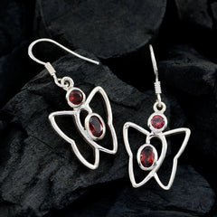 Riyo Natural Gemstone multi shape Faceted Red Garnet Silver Earring easter Sunday gift