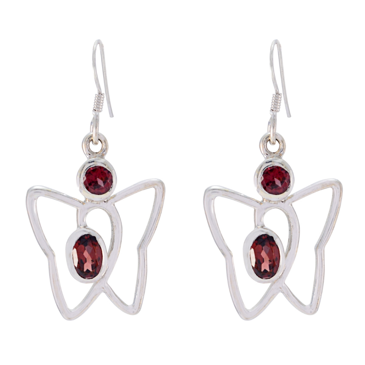 Riyo Natural Gemstone multi shape Faceted Red Garnet Silver Earring easter Sunday gift