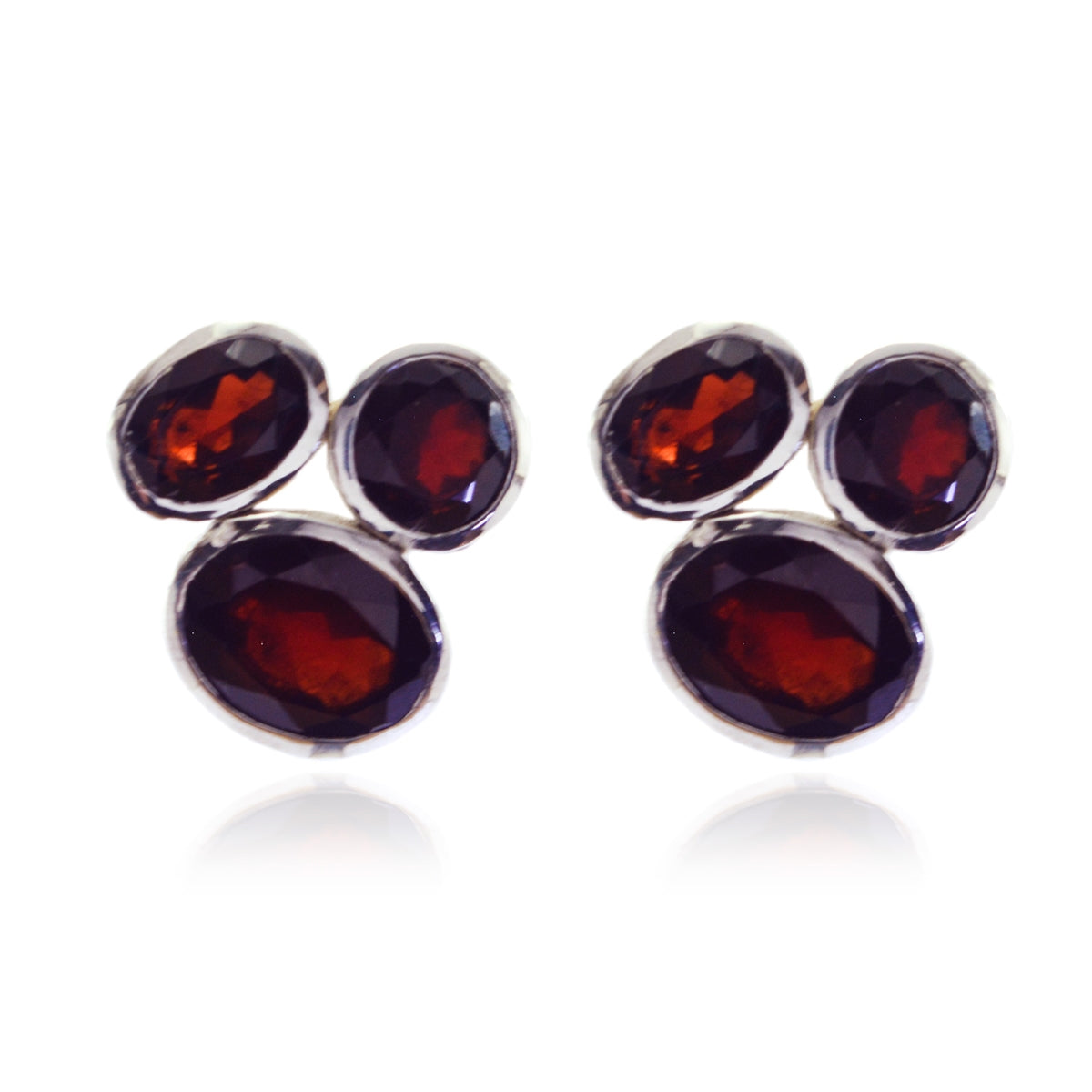 Riyo Natural Gemstone multi shape Faceted Red Garnet Silver Earring gift for easter Sunday