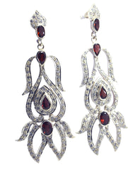 Riyo Natural Gemstone multi shape Faceted Red Garnet Silver Earring gift for sister