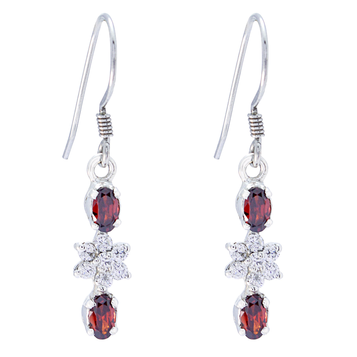 Riyo Natural Gemstone multi shape Faceted Red Garnet Silver Earring grandmother gift