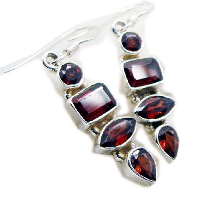 Riyo Natural Gemstone multi shape Faceted Red Garnet Silver Earrings children day gift