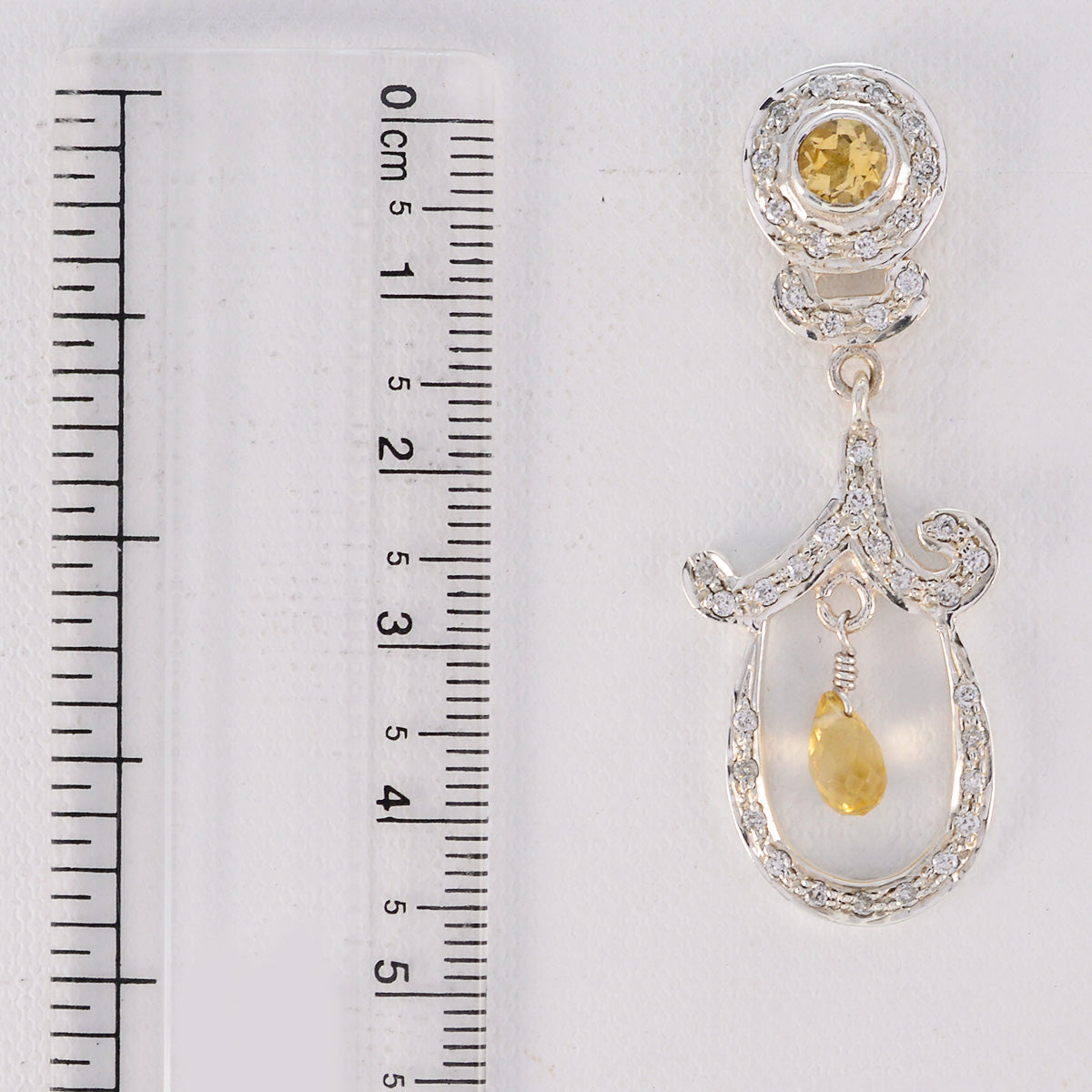 Riyo Natural Gemstone multi shape Faceted Yellow Citrine Silver Earring brithday gift