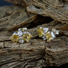 Riyo Natural Gemstone multi shape Faceted Yellow Citrine Silver Earrings christmas gifts