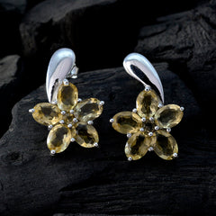 Riyo Natural Gemstone multi shape Faceted Yellow Citrine Silver Earrings gift for friendship day