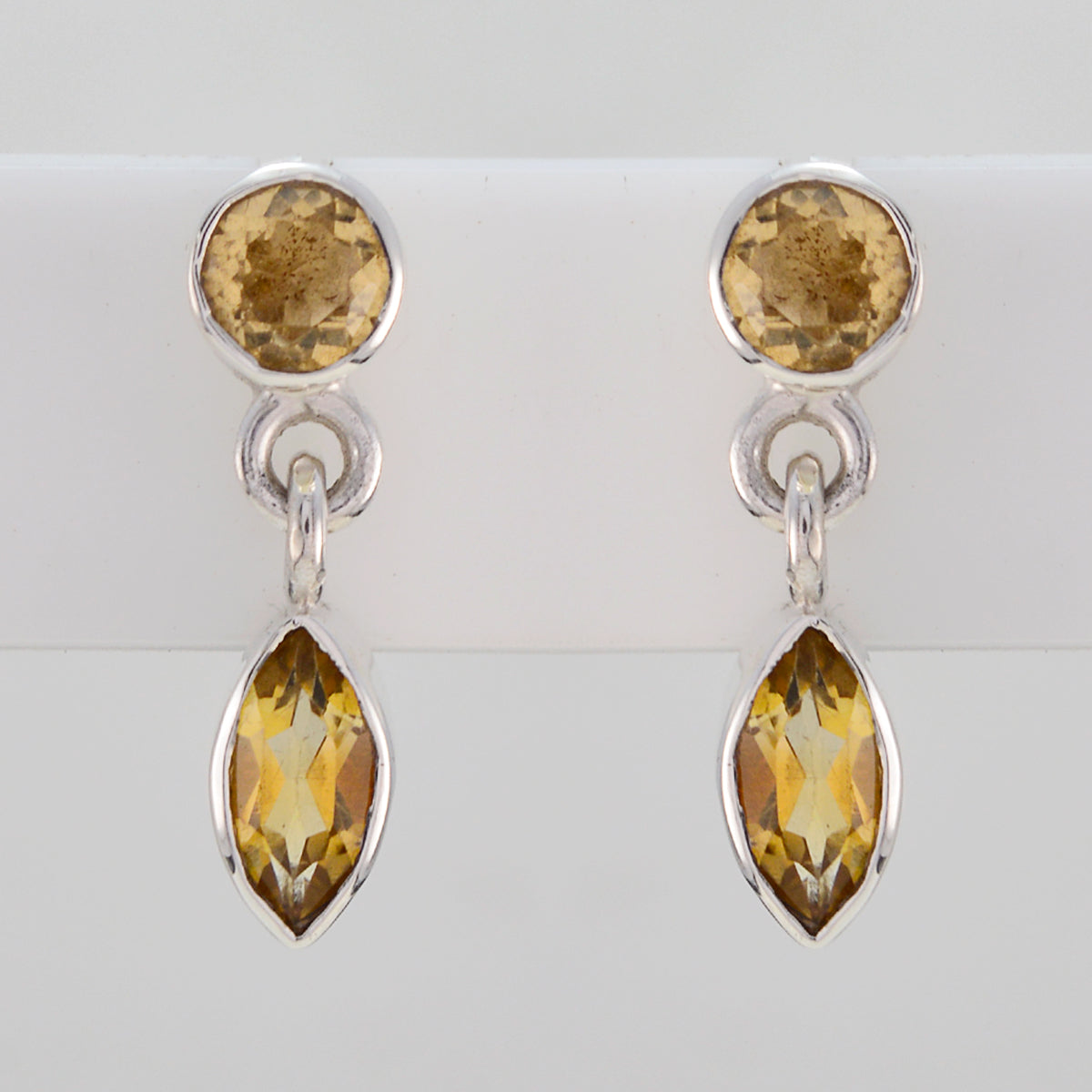 Riyo Natural Gemstone multi shape Faceted Yellow Citrine Silver Earrings girlfriend gift