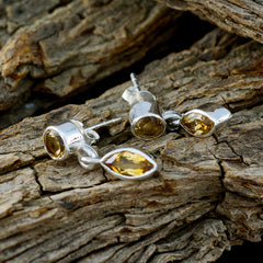Riyo Natural Gemstone multi shape Faceted Yellow Citrine Silver Earrings girlfriend gift