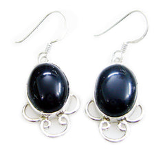 Riyo Natural Gemstone oval Cabochon Black Onyx Silver Earring gift for wedding